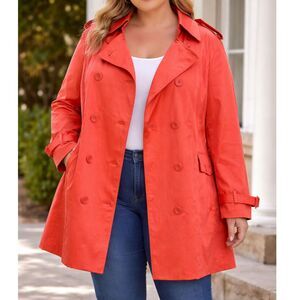 Joan Rivers Orange Trench Coat Belted Leopard Lined Plus 1X NEW w/ Belt